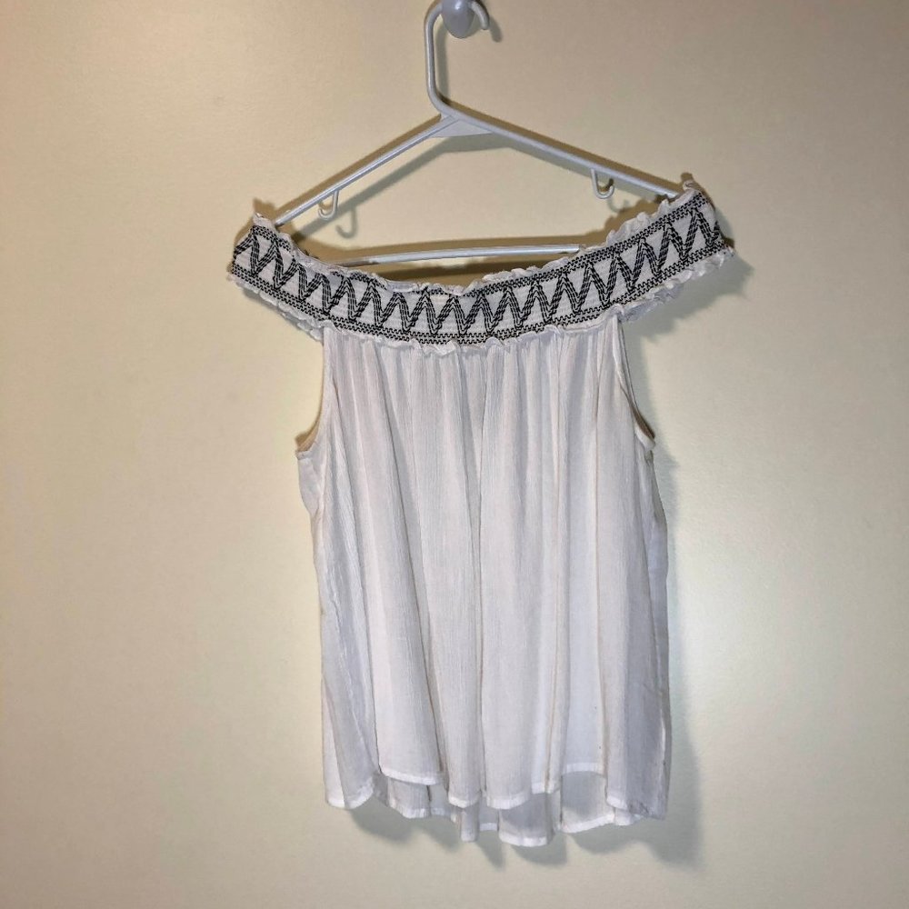 Poof! Off the Shoulder White and Black Top